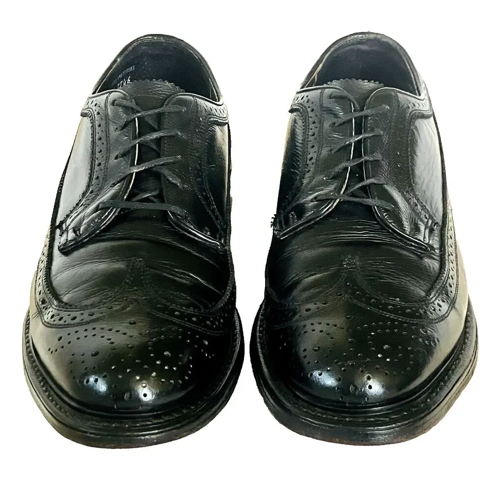 Stafford Imperial Vtg Wingtip Biltrite Leather 10.5 Black Academia Preppy